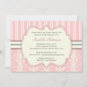 Chic Damask & Stripe Baby shower Tea Invitation Kaart (Achterkant)