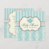 Chic Damask & Stripe Baby shower Tea Invitation Kaart (Voorkant / Achterkant)