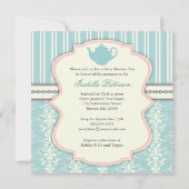 Chic Damask & Stripe Baby shower Tea Invitation Kaart (Achterkant)