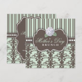 Chic Damask Stripe Moederdag Brunch Invitation Kaart (Voorkant / Achterkant)