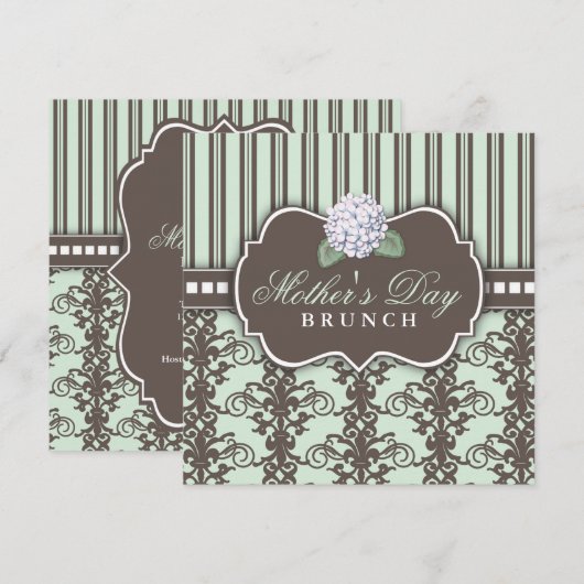 Chic Damask Stripe Moederdag Brunch Invitation Kaart (Voorkant / Achterkant)