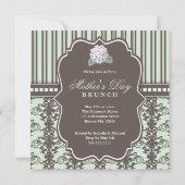 Chic Damask Stripe Moederdag Brunch Invitation Kaart (Achterkant)