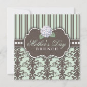 Chic Damask Stripe Moederdag Brunch Invitation Kaart (Voorkant)