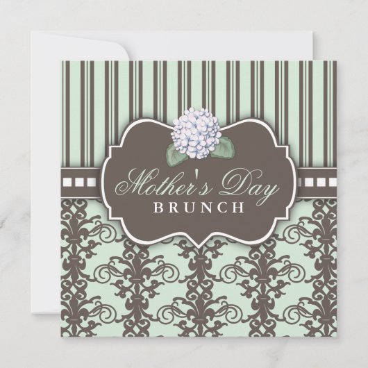 Chic Damask Stripe Moederdag Brunch Invitation Kaart (Voorkant)