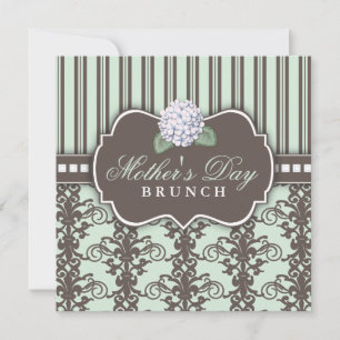 Chic Damask Stripe Moederdag Brunch Invitation Kaart