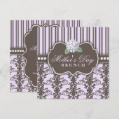 Chic Damask Stripe Moederdag Brunch Invitation Kaart (Voorkant / Achterkant)