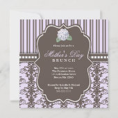 Chic Damask Stripe Moederdag Brunch Invitation Kaart (Achterkant)