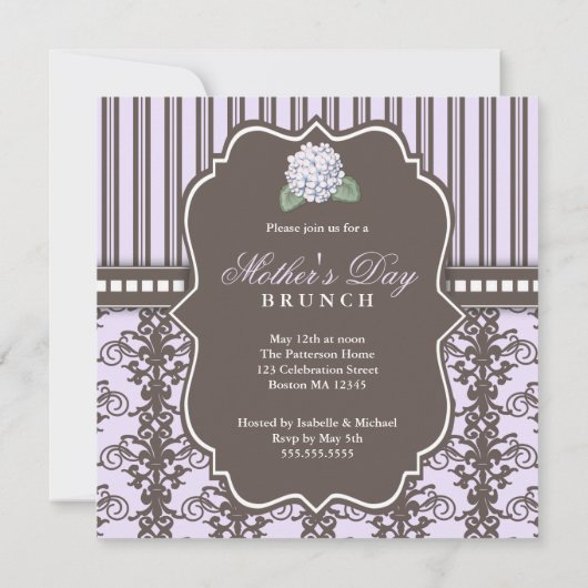 Chic Damask Stripe Moederdag Brunch Invitation Kaart (Achterkant)