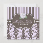 Chic Damask Stripe Moederdag Brunch Invitation Kaart (Voorkant)