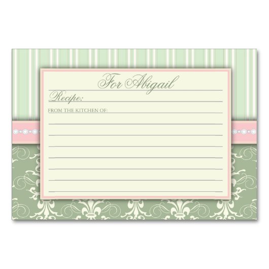 Chic Damask & Stripe Recept Kaart (Voorkant)