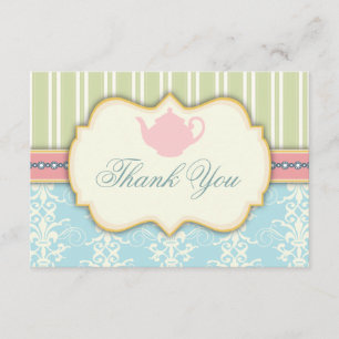 Chic Damask & Stripe Vrijgezellenfeest Tea Invitat Bedankkaart