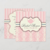 Chic Damask & Stripe Vrijgezellenfeest Tea Invitat Kaart (Voorkant / Achterkant)