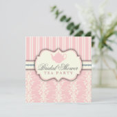 Chic Damask & Stripe Vrijgezellenfeest Tea Invitat Kaart (Staand voorkant)