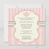 Chic Damask & Stripe Vrijgezellenfeest Tea Invitat Kaart (Achterkant)