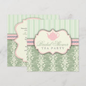 Chic Damask & Stripe Vrijgezellenfeest Tea Invitat Kaart (Voorkant / Achterkant)