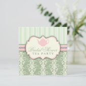 Chic Damask & Stripe Vrijgezellenfeest Tea Invitat Kaart (Staand voorkant)