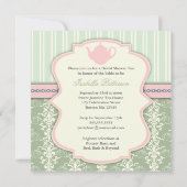 Chic Damask & Stripe Vrijgezellenfeest Tea Invitat Kaart (Achterkant)