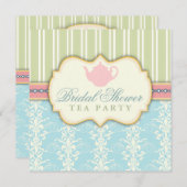Chic Damask & Stripe Vrijgezellenfeest Tea Invitat Kaart (Voorkant / Achterkant)