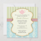 Chic Damask & Stripe Vrijgezellenfeest Tea Invitat Kaart (Achterkant)