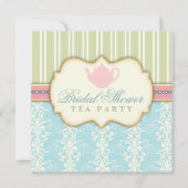 Chic Damask & Stripe Vrijgezellenfeest Tea Invitat Kaart (Voorkant)