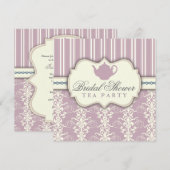 Chic Damask & Stripe Vrijgezellenfeest Tea Invitat Kaart (Voorkant / Achterkant)
