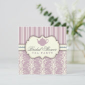 Chic Damask & Stripe Vrijgezellenfeest Tea Invitat Kaart (Staand voorkant)