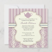 Chic Damask & Stripe Vrijgezellenfeest Tea Invitat Kaart (Achterkant)