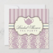 Chic Damask & Stripe Vrijgezellenfeest Tea Invitat Kaart (Voorkant)