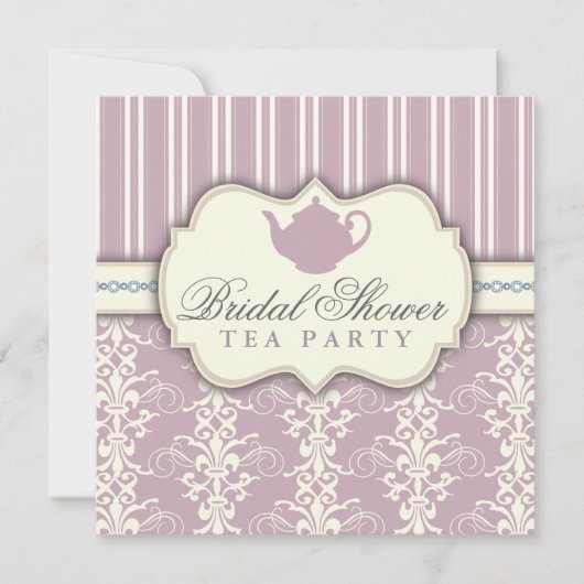 Chic Damask & Stripe Vrijgezellenfeest Tea Invitat Kaart (Voorkant)