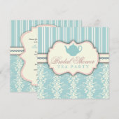Chic Damask & Stripe Vrijgezellenfeest Tea Invitat Kaart (Voorkant / Achterkant)