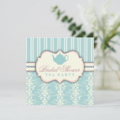 Chic Damask & Stripe Vrijgezellenfeest Tea Invitat Kaart (Staand voorkant)