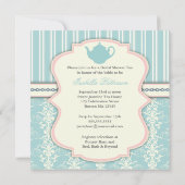Chic Damask & Stripe Vrijgezellenfeest Tea Invitat Kaart (Achterkant)