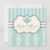 Chic Damask & Stripe Vrijgezellenfeest Tea Invitat Kaart (Voorkant)