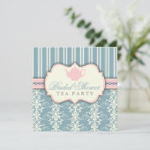Chic Damask & Stripe Vrijgezellenfeest Tea Invitat Kaart (Staand voorkant)