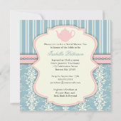 Chic Damask & Stripe Vrijgezellenfeest Tea Invitat Kaart (Achterkant)