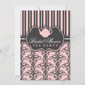 Chic Damask & Stripe Vrijgezellenfeest Tea Invitat Kaart (Voorkant)