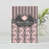 Chic Damask & Stripe Vrijgezellenfeest Tea Invitat Kaart (Staand voorkant)