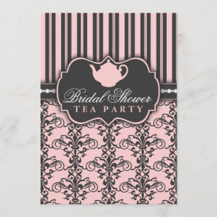 Chic Damask & Stripe Vrijgezellenfeest Tea Invitat Kaart