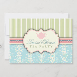 Chic Damask & Stripe Vrijgezellenfeest Tea Invitat Kaart