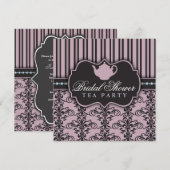 Chic Damask & Stripe Vrijgezellenfeest Tea Invitat Kaart (Voorkant / Achterkant)