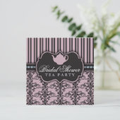 Chic Damask & Stripe Vrijgezellenfeest Tea Invitat Kaart (Staand voorkant)