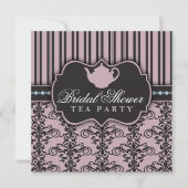 Chic Damask & Stripe Vrijgezellenfeest Tea Invitat Kaart (Voorkant)