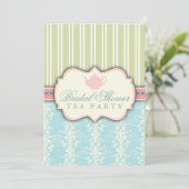 Chic Damask & Stripe Vrijgezellenfeest Tea Invitat Kaart (Staand voorkant)