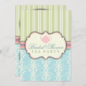 Chic Damask & Stripe Vrijgezellenfeest Tea Invitat Kaart (Voorkant / Achterkant)