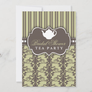 Chic Damask & Stripe Vrijgezellenfeest Tea Invitat Kaart