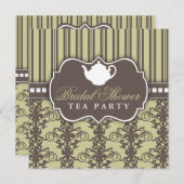 Chic Damask & Stripe Vrijgezellenfeest Tea Invitat Kaart (Voorkant / Achterkant)