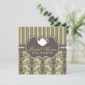 Chic Damask & Stripe Vrijgezellenfeest Tea Invitat Kaart (Staand voorkant)