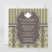 Chic Damask & Stripe Vrijgezellenfeest Tea Invitat Kaart (Achterkant)