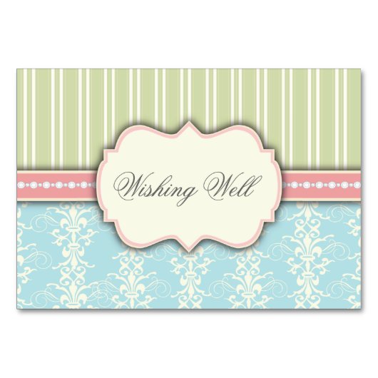 Chic Damask & Stripe Wishing Well Insert Card Kaart (Voorkant)