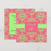 Chic Damask Sweet 16 Birthday Invitation Kaart (Voorkant / Achterkant)
